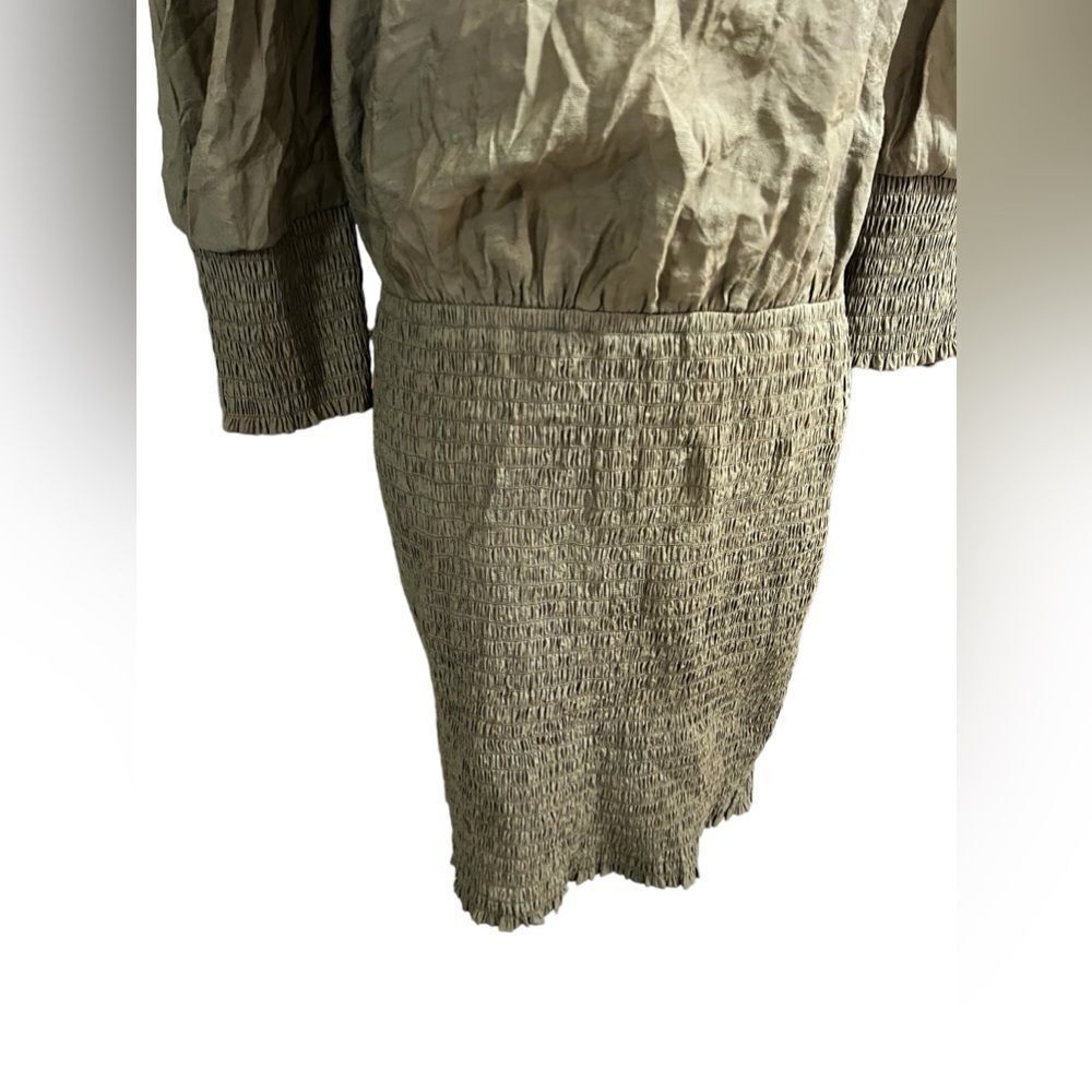 Rebecca Minkoff Geneva Smocked
Puff Sleeve Dress in Army Green large midi - Picture 7 of 16